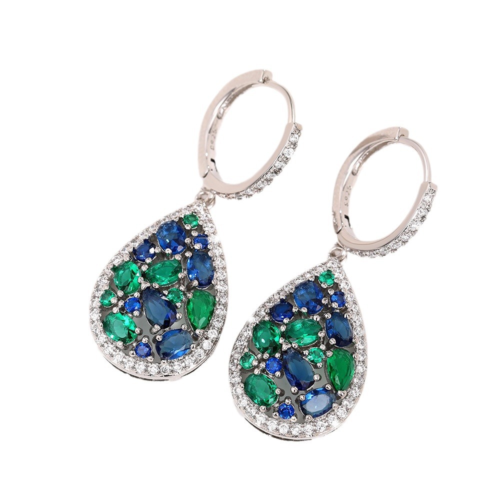 European And American Blue Emerald Jewelry Suit Long Necklace
