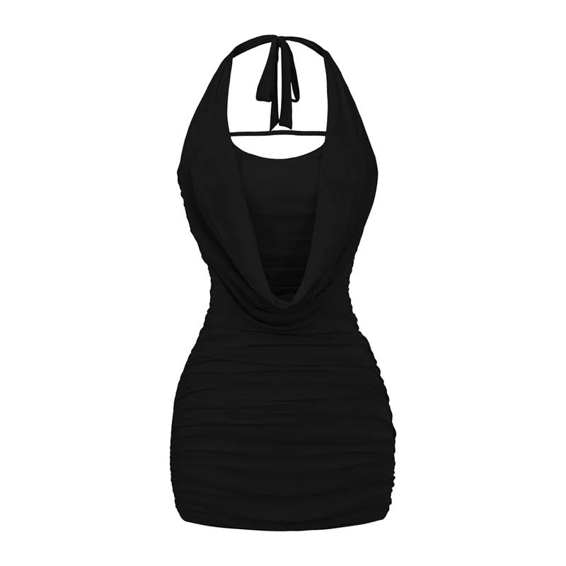Mesh Halter Spaghetti Straps Dress Women - Black