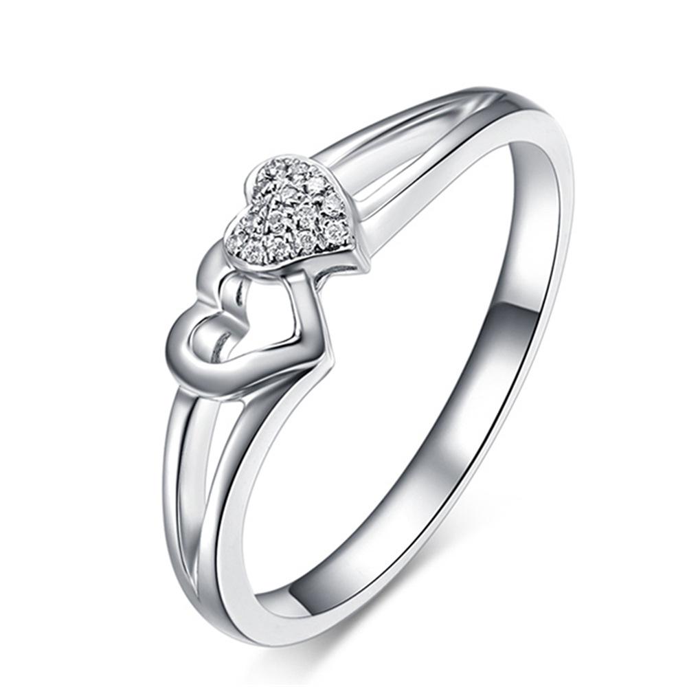Heart-shaped Ring Rhinestone Zircon Pairs Hollowed Heart Shape Ornament