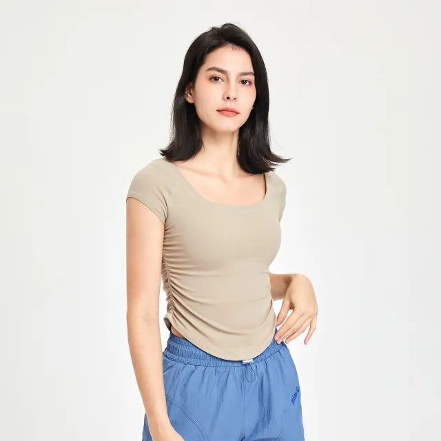 Women's Workout Clothes Tight Quick Drying Clothes Short Sleeve Feeling Yoga Clothing Top Cocoa Color S - Shop at LoveMi
