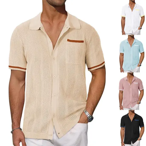 Short-sleeved Shirt Pocket Hollow Breathable Cool Summer Men's Casual