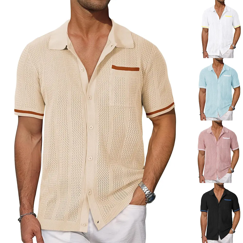 Short-sleeved Shirt Pocket Hollow Breathable Cool Summer Men's Casual