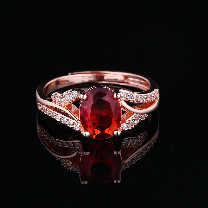 Hollowed, Stacked Open-End Ring In Rose Gold With Red Zircon