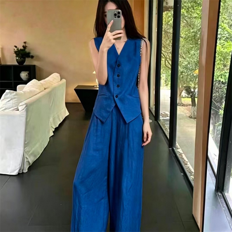 Womens Vest And Wide-leg Pants Two-piece Set