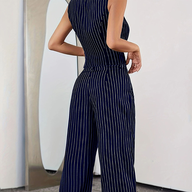 Casual Striped Button Vest Loose-fitting Wide-leg Trousers Suit