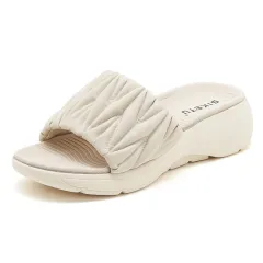 Platform Slippers Lightweight Non-slip Comfortable Casual Sports Style Women's Shoes - Beige - View 1