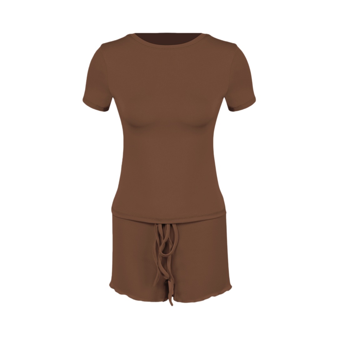 Womens Stylish Form-fitting Short-sleeve Set With A Crew Neck