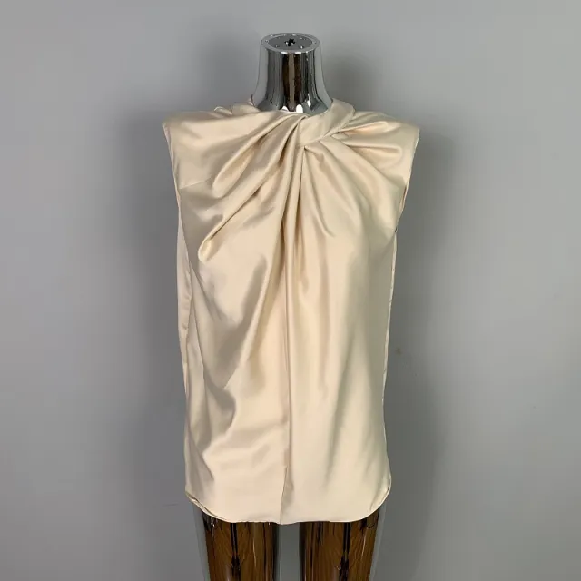 Twist Pleated Single breasted Sexy All matching Sleeveless Shirt Champagne - Shop at LoveMi