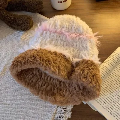 Plush Knitted Hat Women's Winter Earmuffs Show Face All matching White - Shop at LoveMi