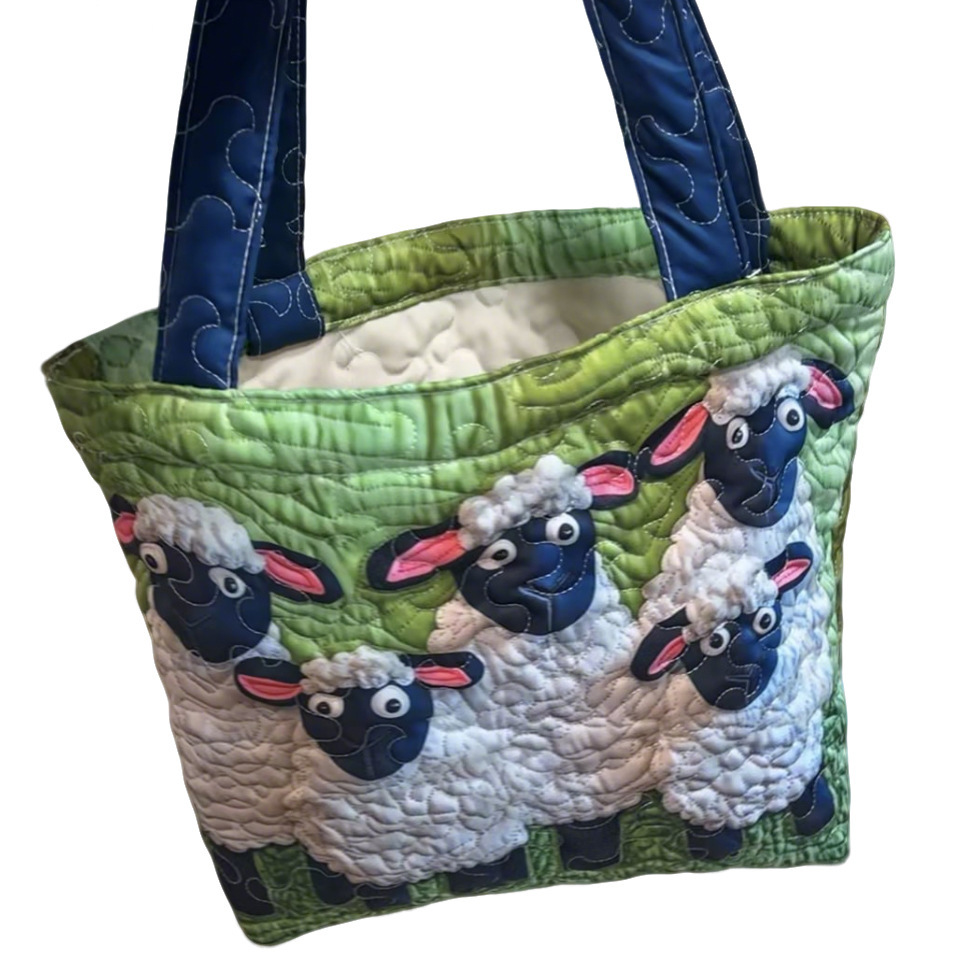Creative, High-Capacity Tote Bag With Digital Print And Quilted Embroidery