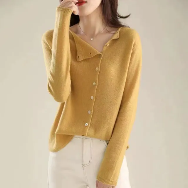 Single breasted Knitted Cardigan Design Low Round Neck Thin Outer Match Orange - Shop at LoveMi