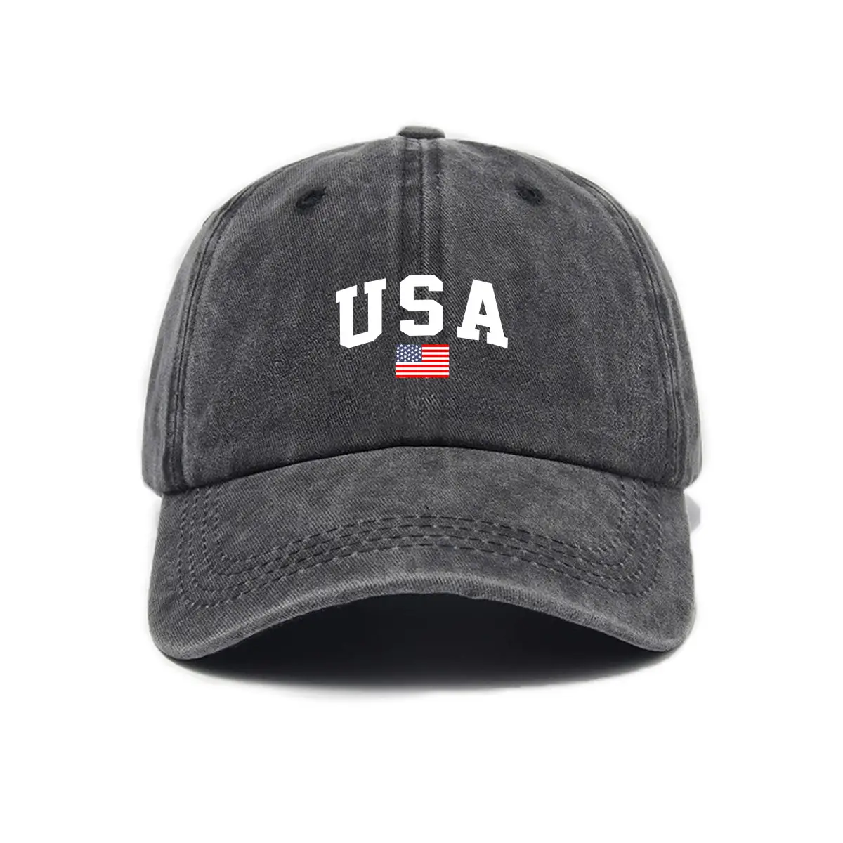 Letter-print Washed-and-distressed Soft-crown Vintage Baseball Cap