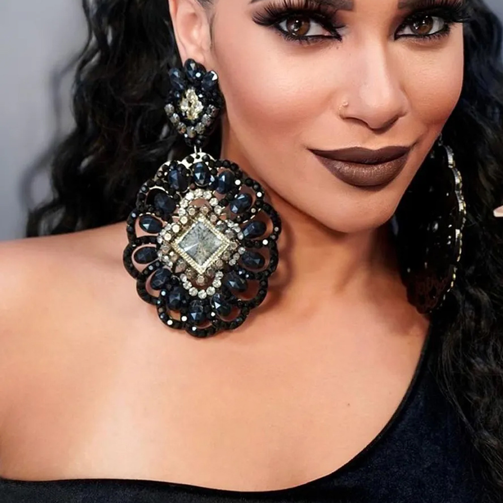 High-grade Oversized Black Diamond Women's Hot Girl High-profile Earrings