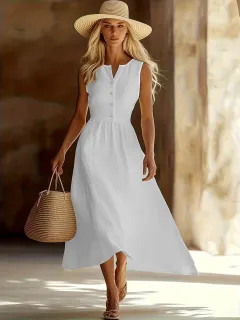 New Slim Elegant Long V-neck Dress For Women With A Distinctive Personalised Design - White - View 1