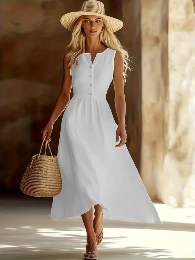 New Slim Elegant Long V neck Dress For Women With A Distinctive Personalized Design White - Shop at LoveMi