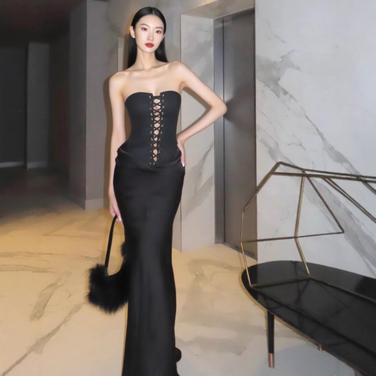 Creative Street-style Tube Top Lace-up Dress For Fashion-forward Trendsetters