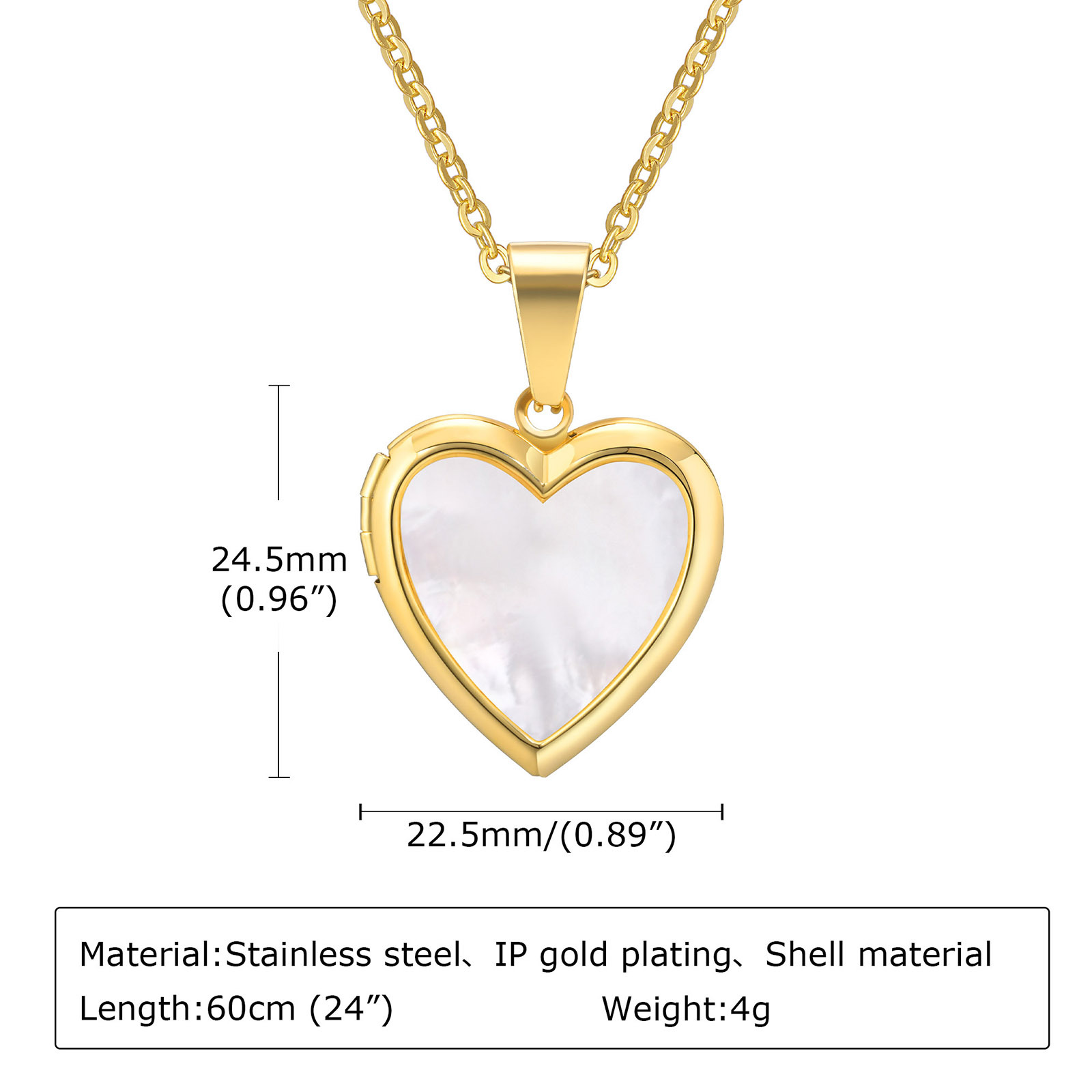Women's Gold Heart-shaped Pendant White Shell Abalone Pattern Necklace