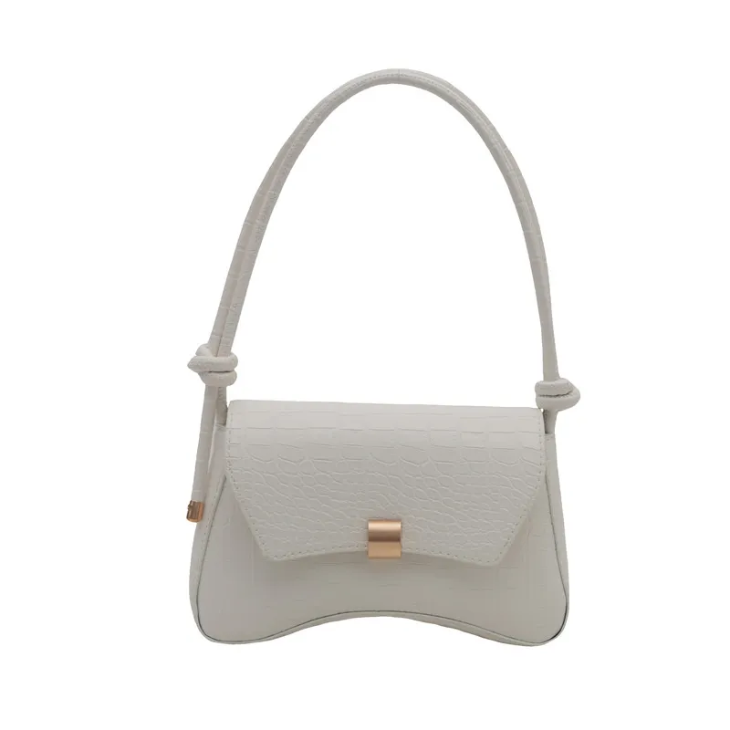 Trendy Retro Lock Simple Underarm Small Square Shoulder Bag - White