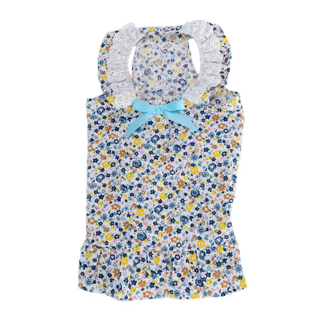 Cute Pet Skirt Bow Thin Dog Clothes Blue Floral - Shop at LoveMi