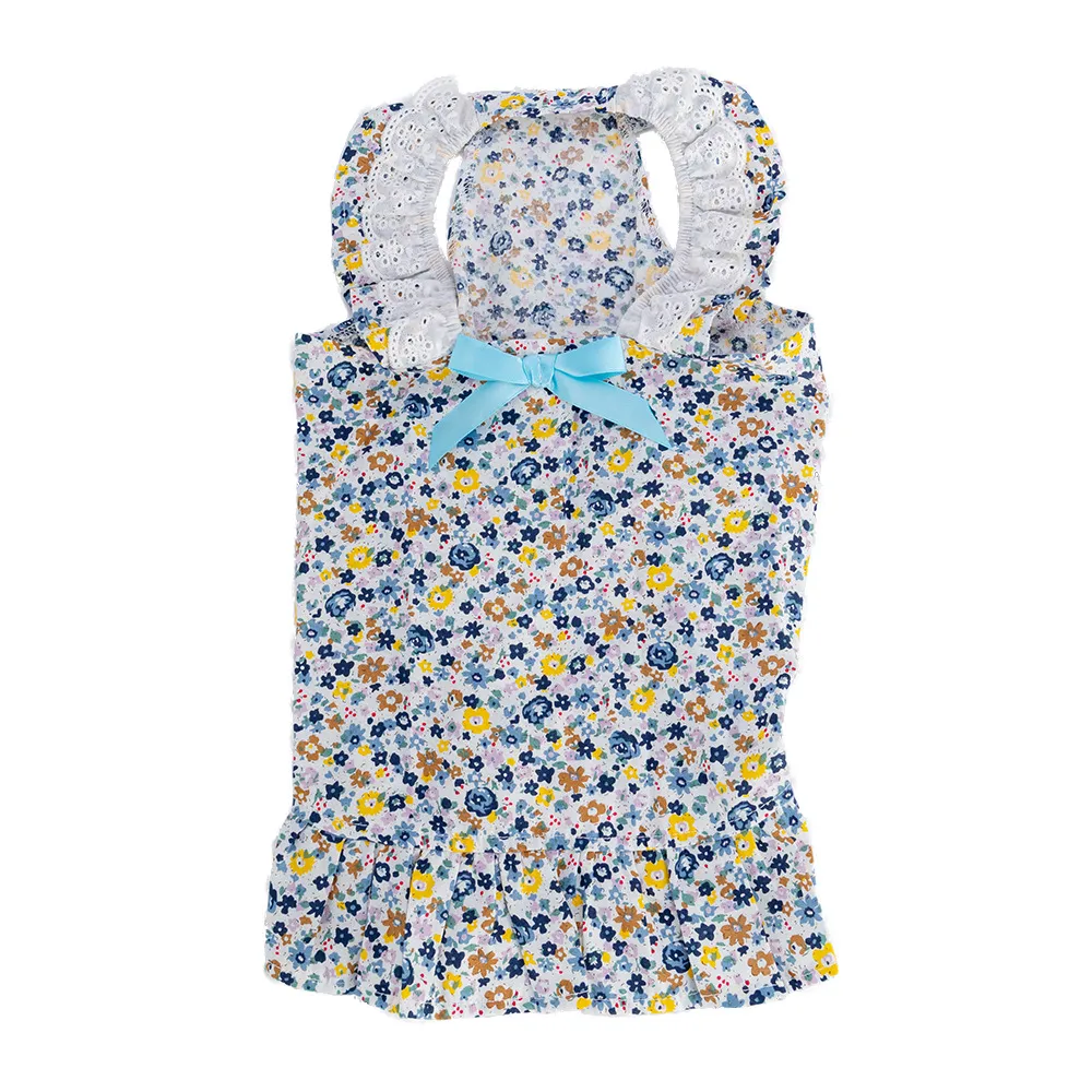 Cute Pet Skirt Bow Thin Dog Clothes - Blue Floral