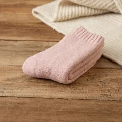 Winter Warm Padded Extra Thick Fleece Lined Fur Selvedge Female Middle Tube Socks - Pink - View 1