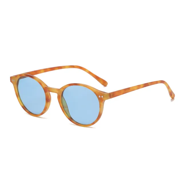 Round Polarized Full Rim Frame Sunglasses Hawksbill Box Blue Lens - Shop at LoveMi