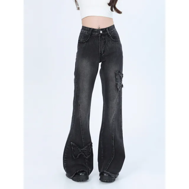 Women's American style Retro Minority Hiphop Jeans Black Back Elastic Waist - Shop at LoveMi