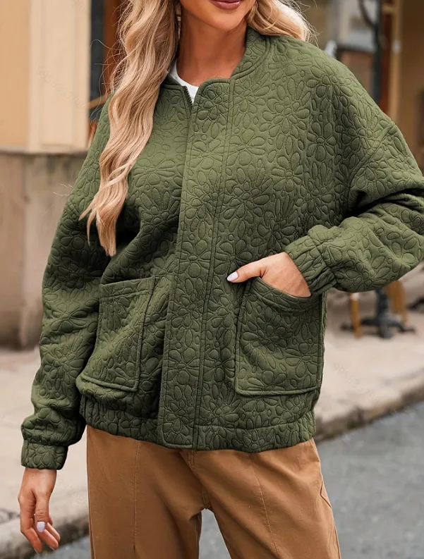 Fashion Cardigan Button Texture Long Sleeve Coat Jacket Women Olive - Shop at LoveMi