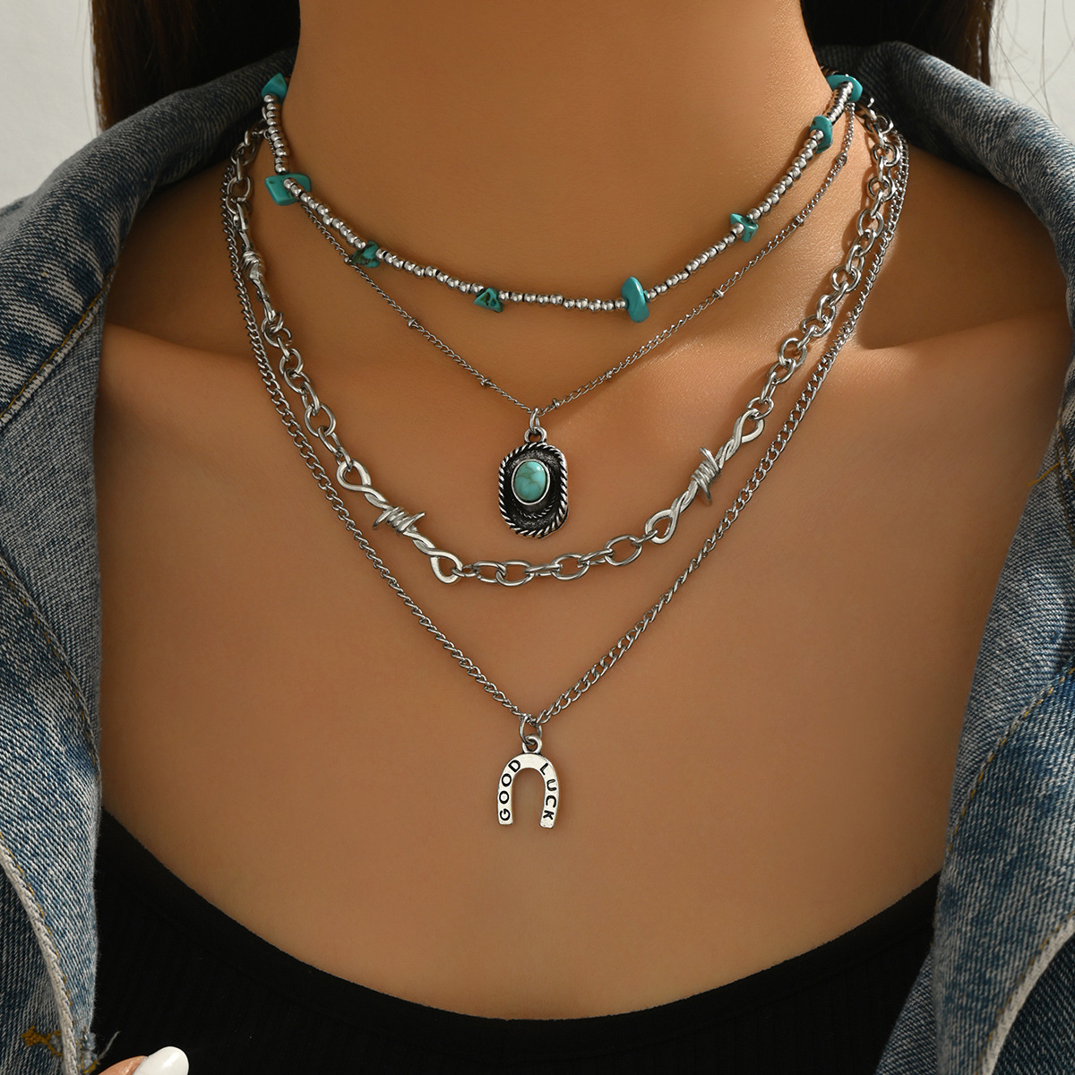 Western Cowboy-Style Turquoise Necklace Set