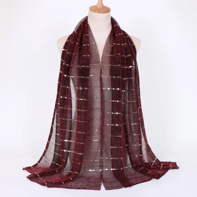 New Women's Lamp Wick Silk Sequined Scarf 19 Black And Red Threads - Shop at LoveMi