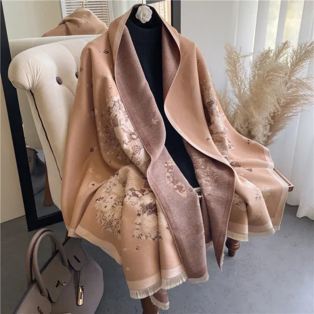 Lady Style Cashmere like Double sided Thermal Student Scarf Air Conditioning Shawl Khaki - Shop at LoveMi