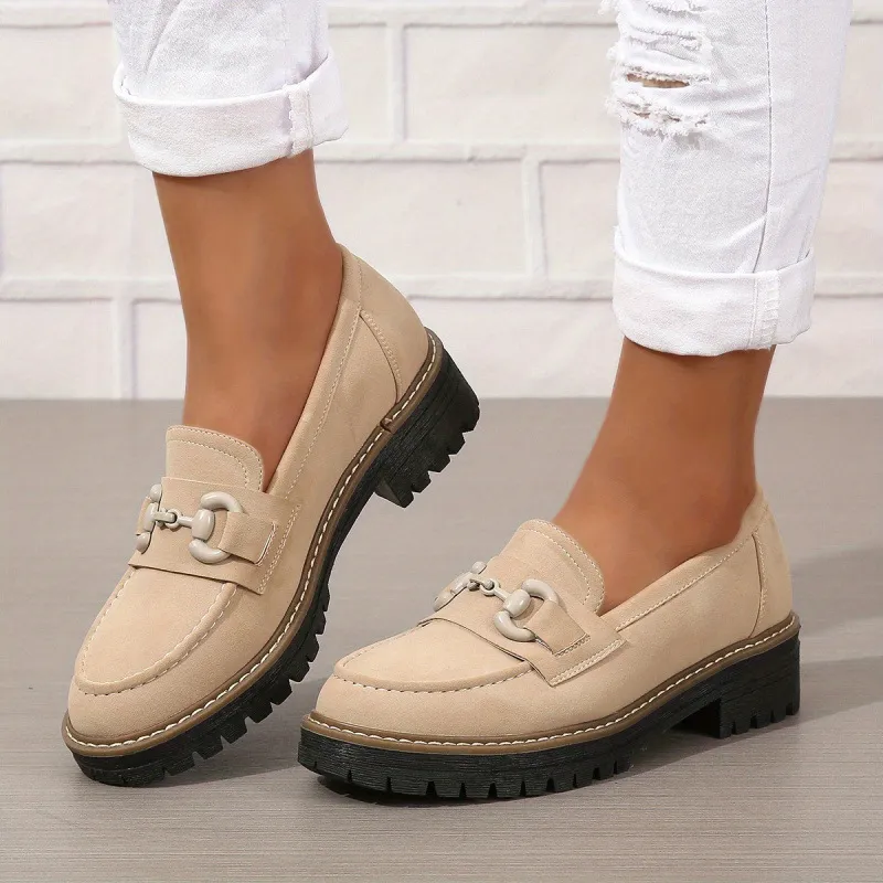Women's Loafers With Horsebit Decoration - Khaki
