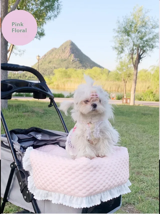 Pet Stroller Anti dirty Towel Cushion Pillow Pure Cotton Three piece Set For Cats And Dogs Removable And Washable Pad Pink Floral - Shop at LoveMi
