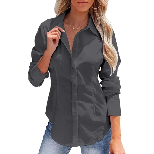 Pure Color All matching Office Temperament Shirt Top Graphite Color Xxxl - Shop at LoveMi