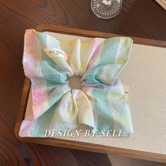 Colorful Plaid Square Scarf Korean Color Niche Headband Hair Accessories Button Square Scarf - Shop at LoveMi