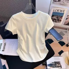 Short Short Sleeve T-shirt Summer Design Slim Fit Slimming - White - View 1