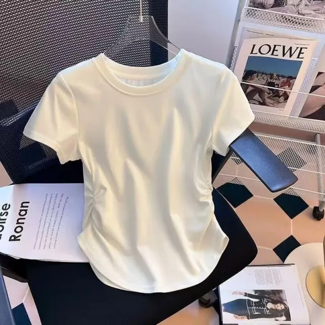 Short Short Sleeve T shirt Summer Design Slim Fit Slimming White - Shop at LoveMi