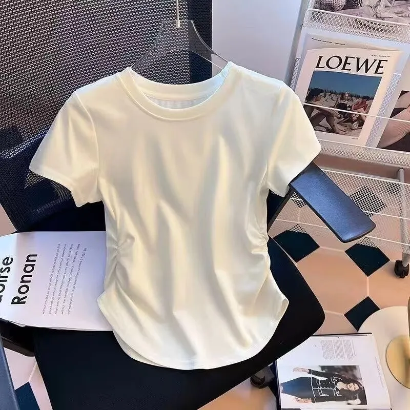 Short Short Sleeve T-shirt Summer Design Slim Fit Slimming - White