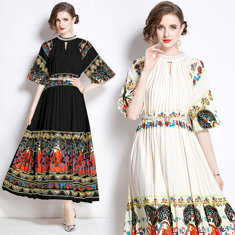 Pleated Pearl-Buckle Midi Dress, picture 4 of 5