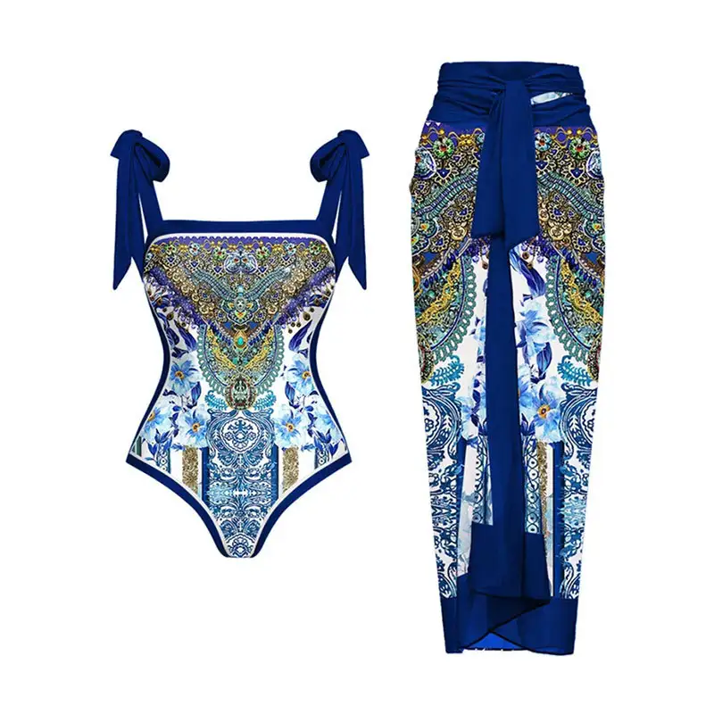 Women's Retro One-piece Swimsuit Chiffon Skirt Suit