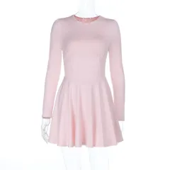 Waist-cinching Basic Long-sleeved Dress With Fashionable Charm - Pink - View 1