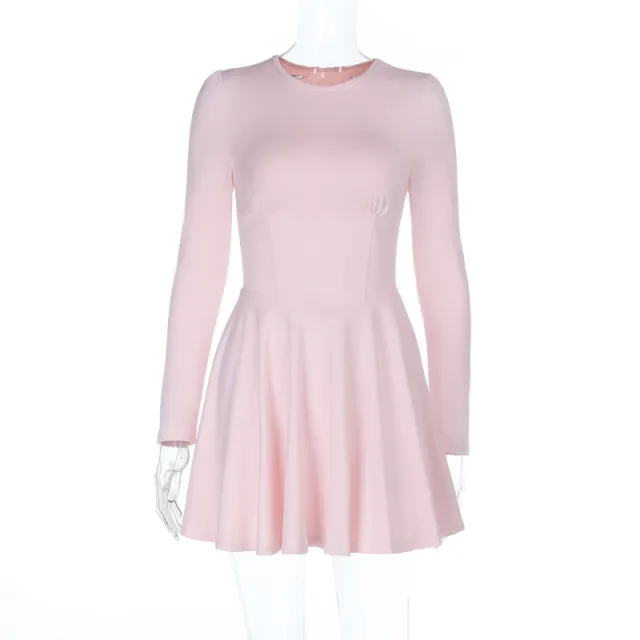 Waist cinching Basic Long sleeved Dress With Fashionable Charm Pink - Shop at LoveMi