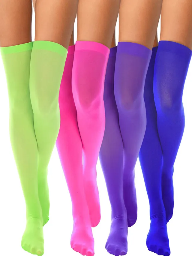 Multi Color Internet Celebrity Solid Color Over the knee Socks 4 Pack Pairs - Shop at LoveMi
