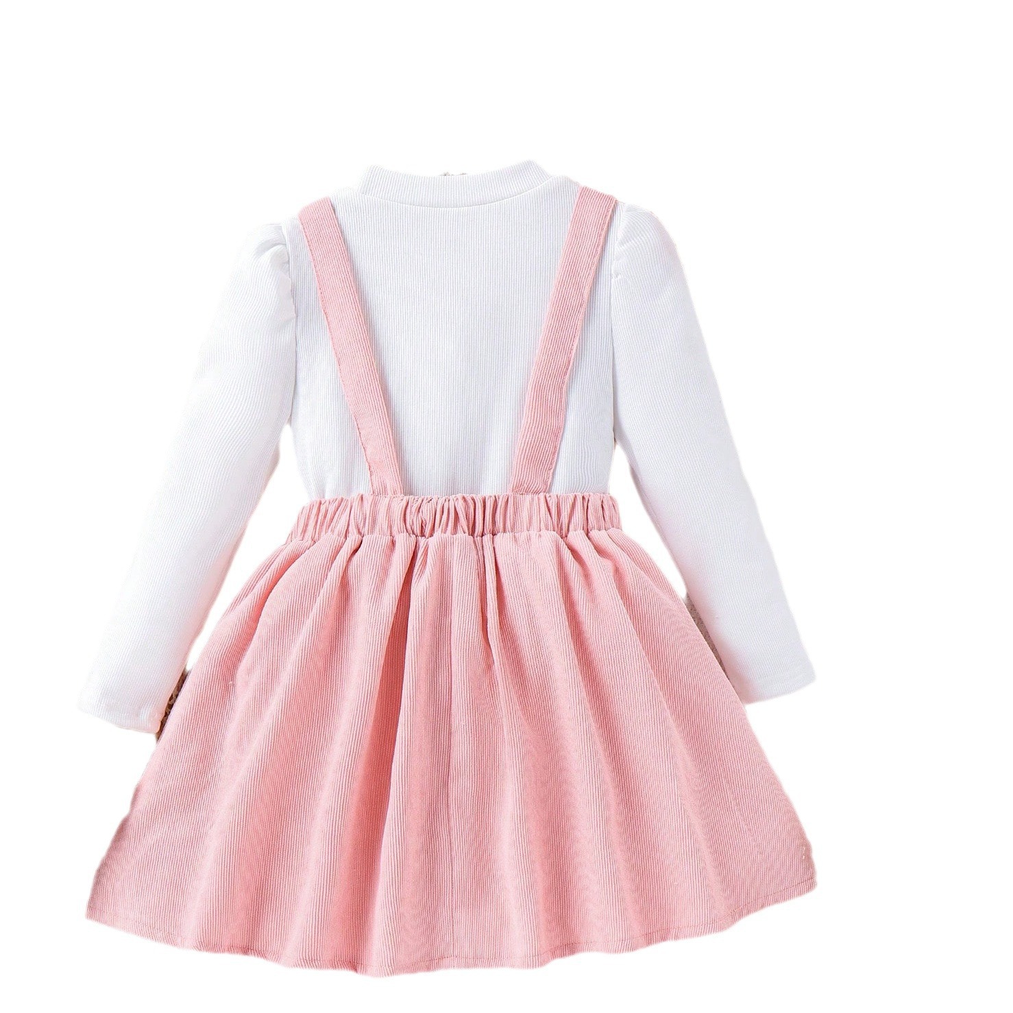 Round-neck Striped Top With A Floral-embroidered Suspender Dress