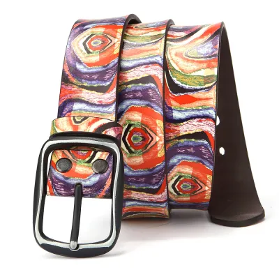 Pure Cowhide Printed Rainbow Graffiti Leather Decorative Belt