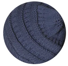 Warm Hat Thickening Not Fleece-lined Knitting Plus Fur Ball - Denim Blue - View 1