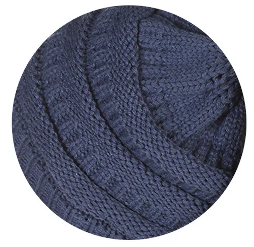 Warm Hat Thickening Not Fleece lined Knitting Plus Fur Ball Denim Blue - Shop at LoveMi