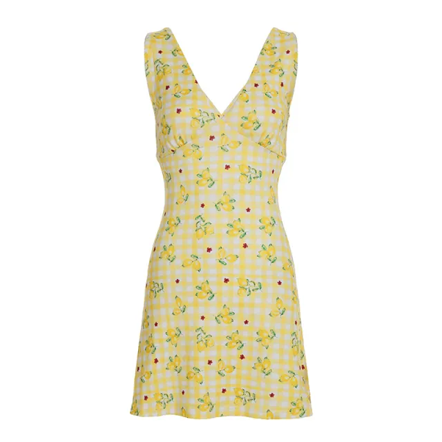 Sleeveless Waist tight Backless A Line Skirt Yellow - Shop at LoveMi