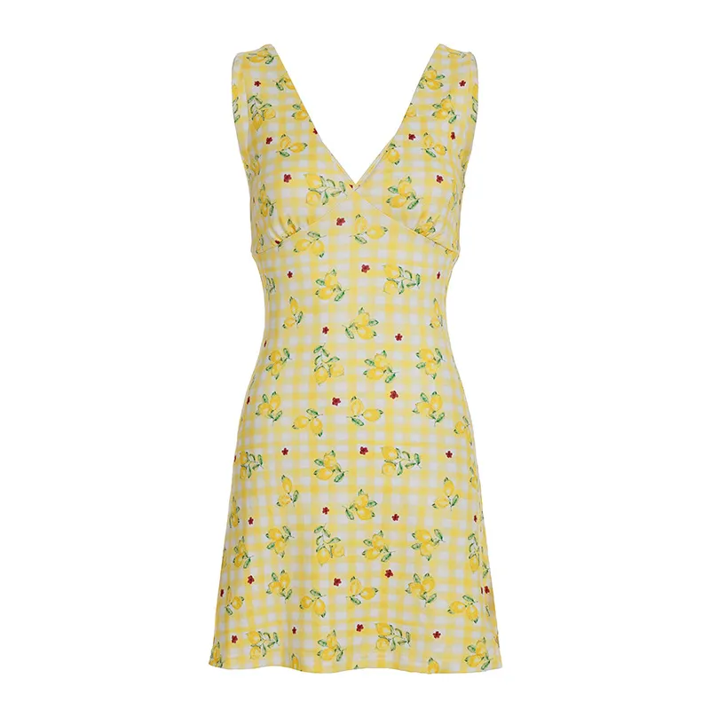 Sleeveless Waist-tight Backless A- Line Skirt - Yellow