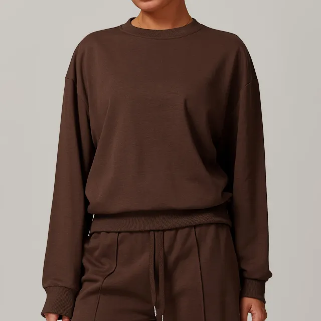 Knitted Round Neck Sports Sweater Outer Wear Casual Brown - Shop at LoveMi